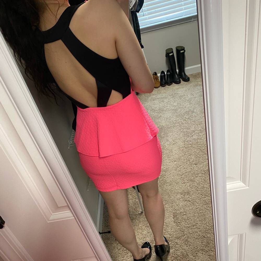 Neon Pink Peplum Cocktail Dress